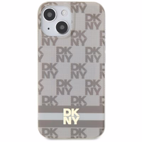 DKNY IML rūtainais mono raksts un drukātās svītras magnētiskais viedtālruņa apvalks iPhone 15 / 14 / 13 - bēšs