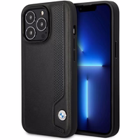 Viedtālruņa apvalks BMW BMHCP14X22RBDK iPhone 14 Pro Max 6.7" melns/melns cietais apvalks ādas zilie punkti