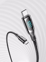 Vention Cotton Braided USB 2.0 C Male to C Male 5A Cable With LED Display 1.2M melns Zinc Alloy Type
