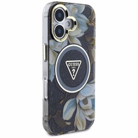 Guess Glitter Flowers Triangle Buttons Magnētiskais viedtālruņa apvalks iPhone 16 - melns