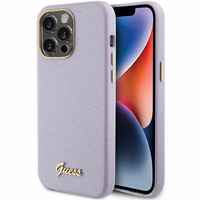 Guess Mirdzošs glancēts uzraksts apvalks iPhone 15 Pro - ceriņkrāsas