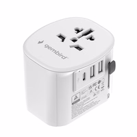 Gembird TPA-EU2A1C15-01-W Grounded universal travel power adapter, 15 W, balts
