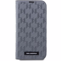 Karl Lagerfeld KLBKP14SSAKLHPG iPhone 14 6.1" grāmatas apvalks sudraba/sudraba Saffiano Monogram