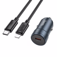 Automobiļa lādētājs Hoco USB C QC3.0 PD 30W + kabelis USB C uz Lightning Z57 metāla pelēks
