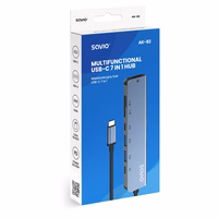 Savio AK-82 interface hub USB Type-C 5000 Mbit/s melns