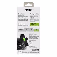 Viedtālruņa turētājs ar bezvadu lādētāju SBS TESUPWIR15WAUT, stiprināms pie ventilācijas atveres – melns