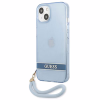 Guess GUHCP13SHTSGSB iPhone 13 mini 5.4 viedtālruņa apvalks, zils, ciets, daļēji caurspīdīgs ar siksniņu