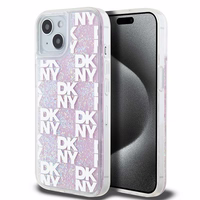 DKNY šķidrā spīduma vairāku logotipu viedtālruņa apvalks iPhone 15 / 14 / 13 - rozā