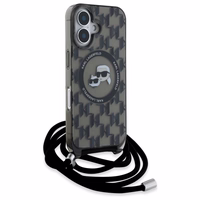 Karl Lagerfeld IML pār plecu monogrammas Karl un Choupette galvas MagSafe iPhone 16 viedtālruņa apvalks - melns