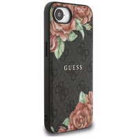 Guess 4G Flowers Print magnētiskais viedtālruņa apvalks iPhone 16e - melns