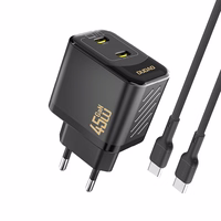 Dudao A28PCEU PD 45W GaN 2xUSB-C Wall Lādētājs with USB-C Kabelis - Melns