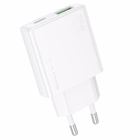 Borofone Lādētājs BN25 Wish (Ultra Thin) - USB + Type-C - PD QC 3.0 30W balts