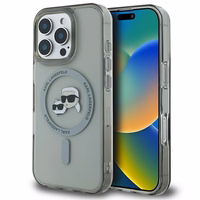 Karl Lagerfeld IML Metal Karl&Choupette Head magnētiskais viedtālruņa apvalks iPhone 16 Pro Max - melns