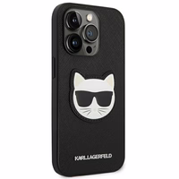 Karl Lagerfeld Saffiano Choupette Head Patch viedtālruņa apvalks iPhone 14 Pro Max - melns