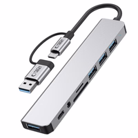 Tech-Protect HB06 HUB adapteris 8in1 TYPE-C + USB2.0 + USB3.0 + SD/TF + AV3.5 - pelēks