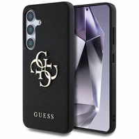 Guess Grained Big 4G Logo Small Classic Logo viedtālruņa apvalks Samsung Galaxy S25 melns