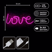 Neon LED Light LOVE rozā Bat + USB FLNE05 Forever Light