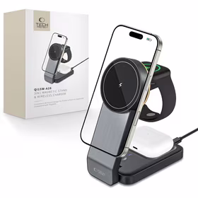 Tech-Protect QI15W-A28 MagSafe 3in1 indukcijas lādētājs ar statīvu viedtālrunim / Apple Watch / AirPods - melns