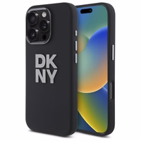 DKNY šķidrā silikona viedtālruņa apvalks ar metāla logotipu iPhone 16 Pro Max - melns