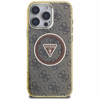 Guess IML Metal Glitter 4G Circle Triangle magnētiskais viedtālruņa apvalks iPhone 16 Pro Max - brūns