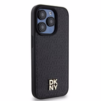 DKNY Ādas monogrammas raksta metāla logotips Magnētiskais viedtālruņa apvalks iPhone 15 Pro - melna