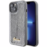 Guess Sequin Script Metal viedtālruņa apvalks iPhone 15 - sudraba