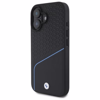BMW zīmes ādas teksturēts un līniju magnētiskais iPhone 16 viedtālruņa apvalks - melns