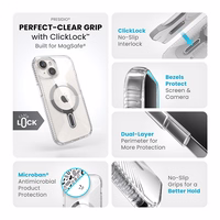 Speck Presidio Perfect-Clear Grip ClickLock & MagSafe - iPhone 17e / 16e / 15 / 14 / 13 maciņš (Clear / Chrome Finish / Serene sudrabs)