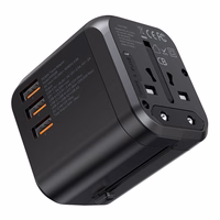Ceļojumu lādētājs Choetech PD5008, 3xUSB-A, 2xUSB-C, GaN, 35W, US/EU/UK/AU (melns)