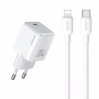 USAMS Tīkla lādētājs 1xUSB-C PD20W PD3.0 Fast Charging US-CC183 + kabelis USB-C/Lightning US-SJ610 balts YX Series YXXLOGTC03