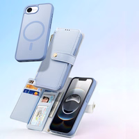 Dux Ducis Lawa iPhone 16e ādas apvalks ar noņemamu magnētisko maku - zils