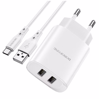 Borofone Sienas lādētājs BN2 Super - 2xUSB - 2,1A ar USB uz Type C balts
