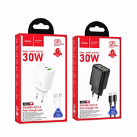 Lādētājs viedtālrunim Hoco USB A + USB C QC3.0 PD 3A 30W + kabelis USB C uz USB C N63 balts