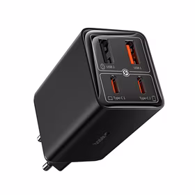 Baseus GaN6 Pro lādētājs 65W 2 x USB-C 2 x USB-A ar melnu USB-C kabeli 100W 1m - melns