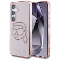 Karl Lagerfeld viedtālruņa apvalks ar rhinestones K. Head logotipu Samsung Galaxy S25 rozā