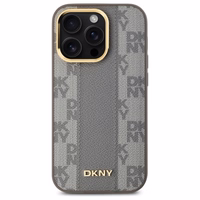 DKNY Ādas rūtainais mono raksts Magnētiskais viedtālruņa apvalks iPhone 14 Pro - bēša