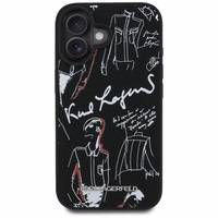 Karl Lagerfeld Grained Pattern & Logo MagSafe Maciņš for iPhone 16 - melns