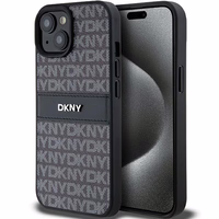 DKNY Ādas mono svītra un metāla logotips viedtālruņa apvalks iPhone 15/14/13 - melns