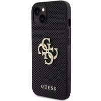 Guess Ādas perforēts 4G Spīdīgs logotips apvalks iPhone 15 - melns