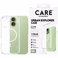 CARE by PanzerGlass Flagship Urban Explorer viedtālruņa apvalks ar baltu magnētisko MagSafe, paredzēts iPhone 17 – caurspīdīgs