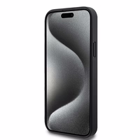 DKNY Ādas monogrammas raksta metāla logotips Magnētiskais viedtālruņa apvalks iPhone 15 Plus / 14 Plus - melna