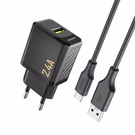 Dudao A23TEU 2.4A GaN USB-A Wall Lādētājs with USB-A - USB-C Kabelis - Melns