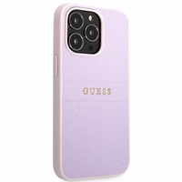 Guess GUHCP13LPSASBPU viedtālruņa apvalks iPhone 13 Pro / 13 6.1" violets Saffiano ar karsto spieduma un metāla logotipu