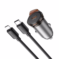 Automobiļa lādētājs Hoco USB C QC PD 30W + kabelis USB C uz Lightning NZ16 metāla pelēks