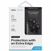 UNIQ Optix Aluminium Camera Lens Protector iPhone 15 Pro 6.1" midnight melns szkło na obiektyw aparatu z aplikatorem
