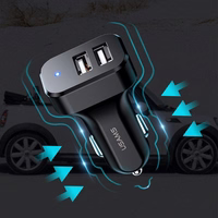 USAMS Auto lādētājs 2xUSB C13 2,1A 3w1 (microUSB/USB-C/lightning) melns NTU35YTSC13TZ