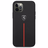 Ferrari FEOMSHCP12LBK iPhone 12 Pro Max melns/melns cietais apvalks Off Track Leather Nylon Stripe