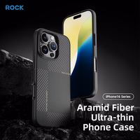 Rock Īpaši plāns Aramīda šķiedras Kevlar 600D viedtālruņa apvalks Iphone 16 Pro Max melns