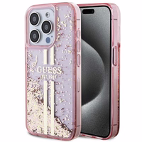 Guess Liquid Glitter Gold Stripes viedtālruņa apvalks iPhone 15 Pro - rozā