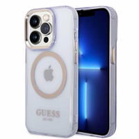 Guess GUHMP14LHTCMU iPhone 14 Pro 6.1" violets/violets cietais apvalks Gold Outline Translucent MagSafe